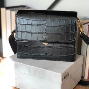 JW PEI Black Croc-Embossed Shoulder Bag